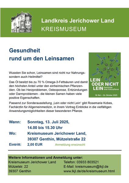Titelbild zur Veranstaltung "Vortrag - Gesundheit rund um den Leinsamen"